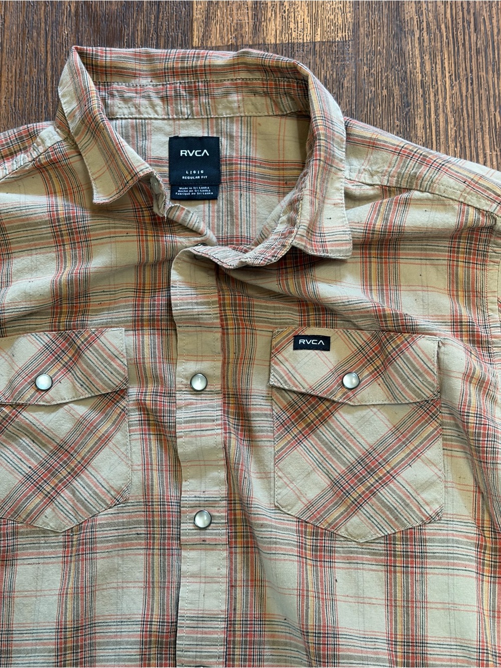 Men's RVCA Shirt Button-Down Multicolor L Beach TIKI Plaid Snaps‎ Ranch Cowboy